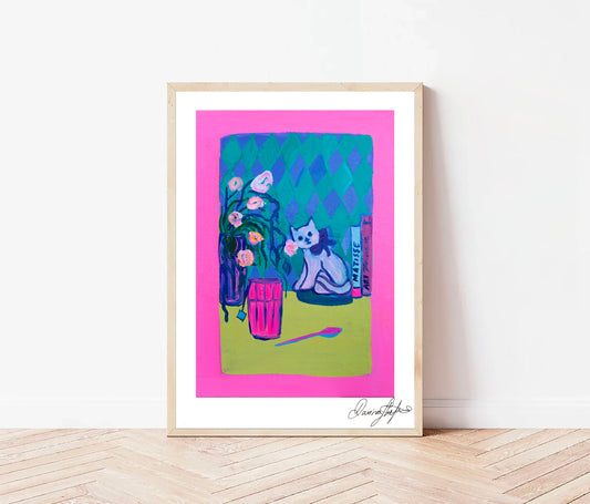 Signed Open Edition Print - The Artist's Home, Cat Book-end